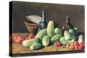 Still Life with Cucumbers and Tomatoes-Luis Egidio Melendez-Stretched Canvas