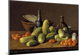 Still Life with Cucumbers, Tomatoes, and Kitchen Utensils, 1774-Luis Egidio Meléndez-Mounted Giclee Print