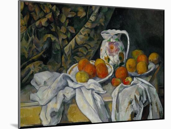 Still Life with Curtain and Flowered Pitcher, 1899-Paul Cézanne-Mounted Giclee Print