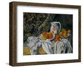 Still Life with Curtain and Flowered Pitcher, 1899-Paul Cézanne-Framed Giclee Print