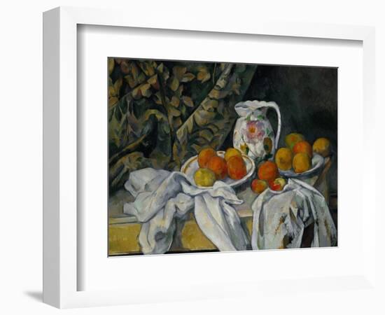 Still Life with Curtain and Flowered Pitcher, 1899-Paul Cézanne-Framed Giclee Print