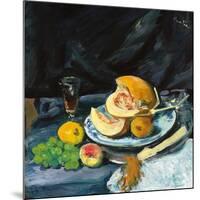 Still Life with Cut Melon, Glass and Fan, C. 1920-George Leslie Hunter-Mounted Giclee Print