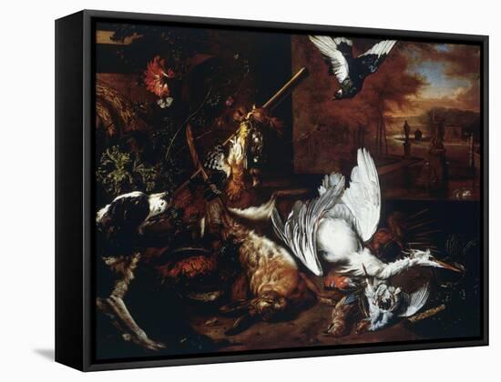 Still-Life with Dead Heron and Dog Barking at Bird-Dirk Valkenburg-Framed Stretched Canvas