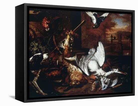 Still-Life with Dead Heron and Dog Barking at Bird-Dirk Valkenburg-Framed Stretched Canvas