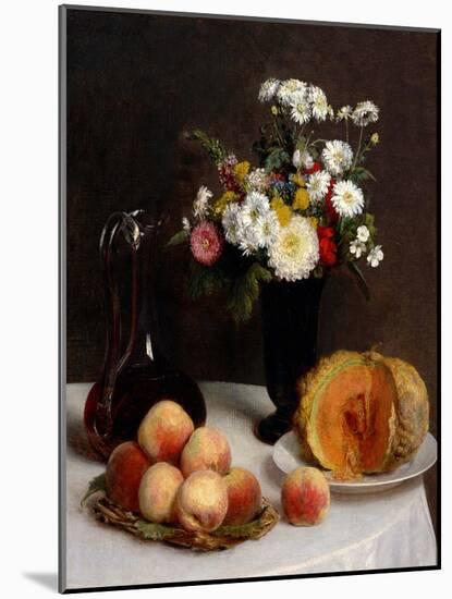 Still Life with Decanter, Flowers and Fruits, 1865-Henri Fantin-Latour-Mounted Giclee Print