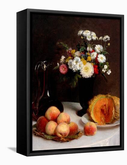 Still Life With Decanter, Flowers And Fruits-Henri Fantin-Latour-Framed Stretched Canvas