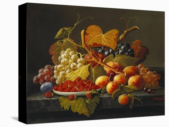 Still Life with Dish of Strawberries, Peaches and Grapes-Severin Roesen-Stretched Canvas