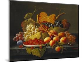 Still Life with Dish of Strawberries, Peaches and Grapes-Severin Roesen-Mounted Giclee Print