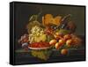 Still Life with Dish of Strawberries, Peaches and Grapes-Severin Roesen-Framed Stretched Canvas