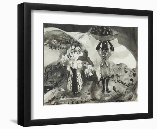 Still Life with Figurine (Black and White Watercolour)-Anne Redpath-Framed Giclee Print