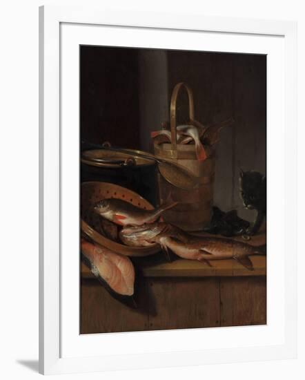 Still Life with Fish and a Cat, C. 1650-1660-Wallerant Vaillant-Framed Giclee Print