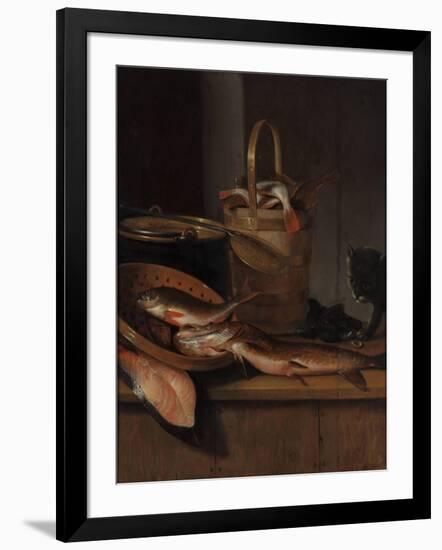 Still Life with Fish and a Cat, C. 1650-1660-Wallerant Vaillant-Framed Giclee Print