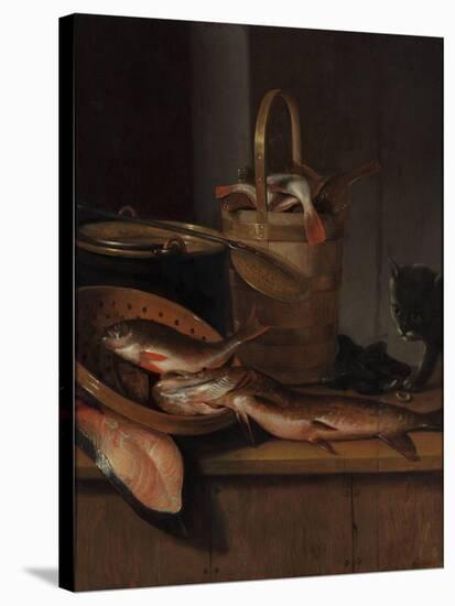 Still Life with Fish and a Cat, C. 1650-1660-Wallerant Vaillant-Stretched Canvas
