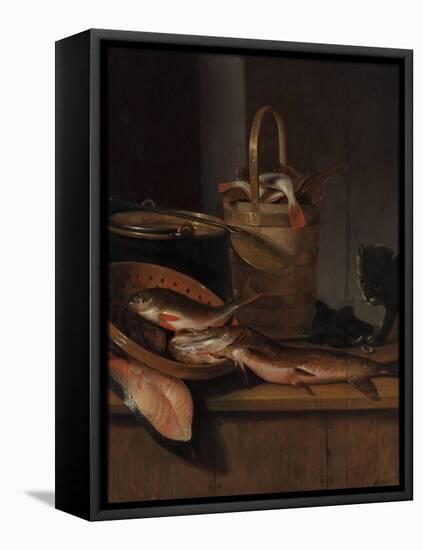 Still Life with Fish and a Cat, C. 1650-1660-Wallerant Vaillant-Framed Stretched Canvas