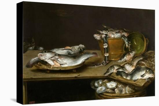Still Life with Fish, Oysters and a Cat-Alexander Adriaenssen-Stretched Canvas