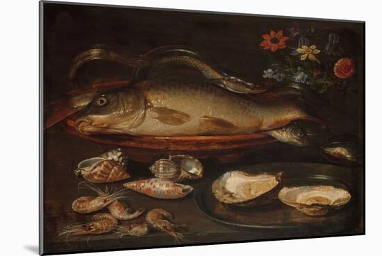 Still Life with Fish, Oysters and Shrimps, C.1620-50 (Oil on Panel)-Clara Peeters-Mounted Premium Giclee Print