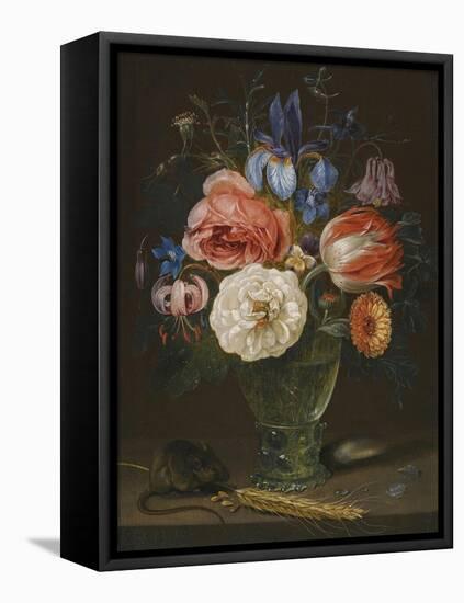 Still life with flowers, a rummer and a mouse-Clara Peeters-Framed Stretched Canvas