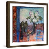 Still Life with Flowers and a Blue Chair, 2019 (Acrylic)-Ann Oram-Framed Giclee Print