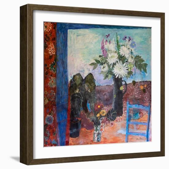 Still Life with Flowers and a Blue Chair, 2019 (Acrylic)-Ann Oram-Framed Giclee Print