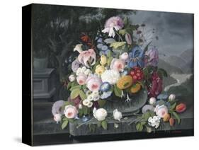 Still Life with Flowers and a Landscape-Severin Roesen-Stretched Canvas