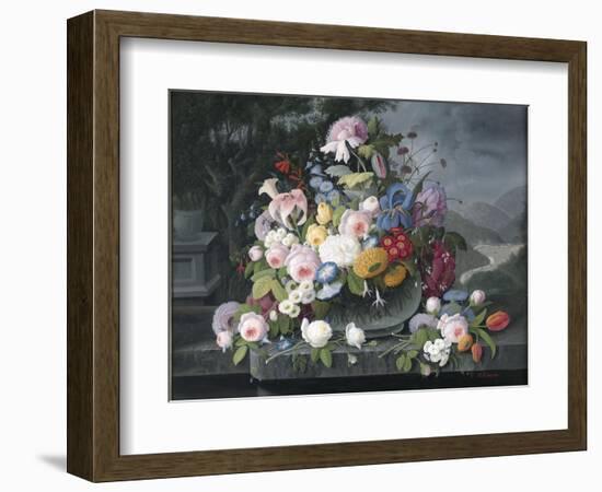 Still Life with Flowers and a Landscape-Severin Roesen-Framed Giclee Print