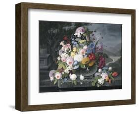 Still Life with Flowers and a Landscape-Severin Roesen-Framed Giclee Print