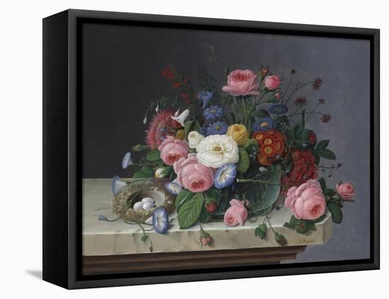 Still Life with Flowers and Bird's Nest, after 1860-Severin Roesen-Framed Stretched Canvas