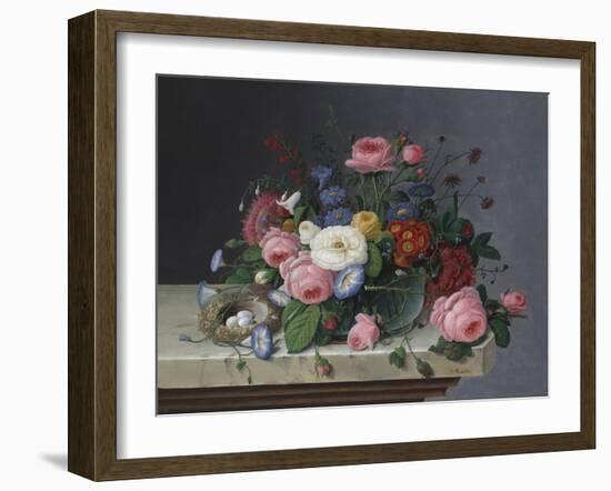 Still Life with Flowers and Bird's Nest, after 1860-Severin Roesen-Framed Giclee Print