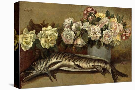 Still Life with Flowers and Fish or Pike and Roses, 1882-Giovanni Segantini-Stretched Canvas