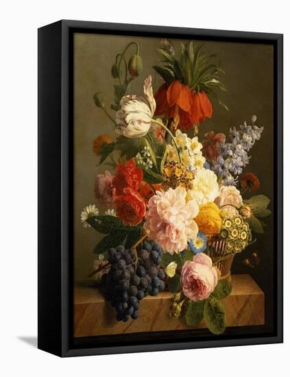 Still Life with Flowers and Fruit, 1827-Jan Frans van Dael-Framed Stretched Canvas
