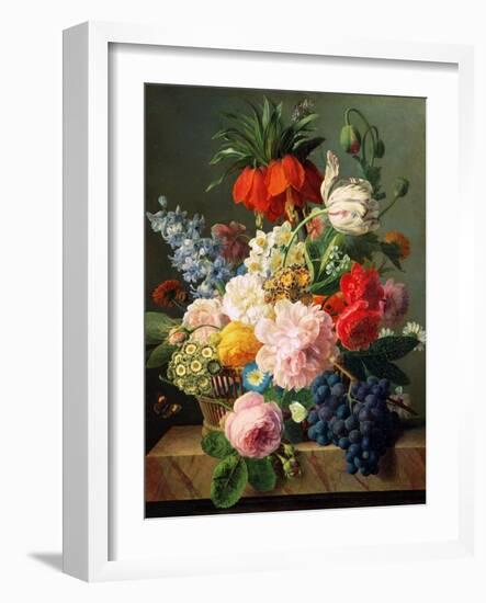 Still Life with Flowers and Fruit, 1827-Jan Frans van Dael-Framed Giclee Print