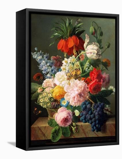 Still Life with Flowers and Fruit, 1827-Jan Frans van Dael-Framed Stretched Canvas