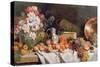 Still Life with Flowers and Fruit on a Table-Alfred Petit-Stretched Canvas