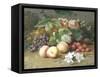 Still Life with Flowers and Fruit-Henri Robbe-Framed Stretched Canvas