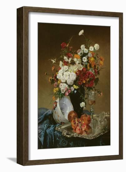 Still Life with Flowers and Pomegranates-Eugene Henri Cauchois-Framed Giclee Print