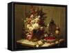 Still life with flowers and raspberries-Jean Baptiste Robie-Framed Stretched Canvas