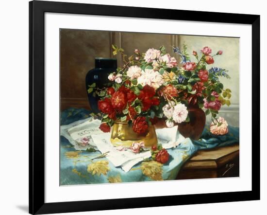 Still Life with Flowers and Sheet Music, C.1877-Jules Etienne Carot-Framed Giclee Print