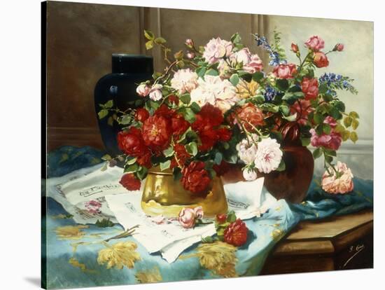 Still Life with Flowers and Sheet Music, C.1877-Jules Etienne Carot-Stretched Canvas