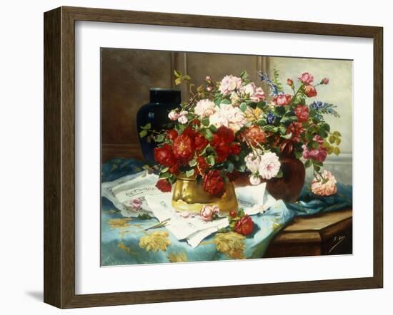 Still Life with Flowers and Sheet Music, C.1877-Jules Etienne Carot-Framed Giclee Print