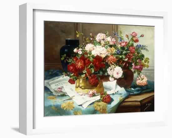 Still Life with Flowers and Sheet Music, C.1877-Jules Etienne Carot-Framed Giclee Print