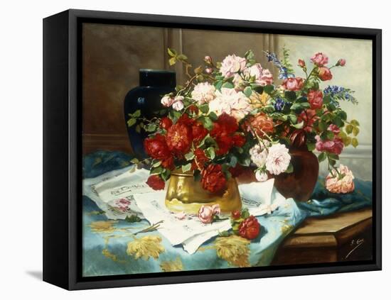 Still Life with Flowers and Sheet Music, C.1877-Jules Etienne Carot-Framed Stretched Canvas