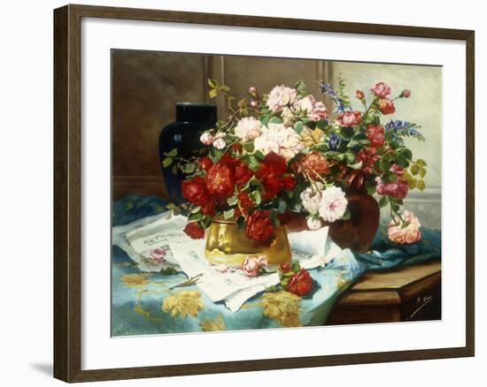 Still Life with Flowers and Sheet Music-Jules Etienne Carot-Framed Giclee Print