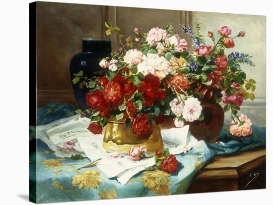 Still Life with Flowers and Sheet Music-Jules Etienne Carot-Stretched Canvas