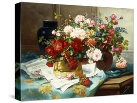 Still Life with Flowers and Sheet Music-Jules Etienne Carot-Stretched Canvas