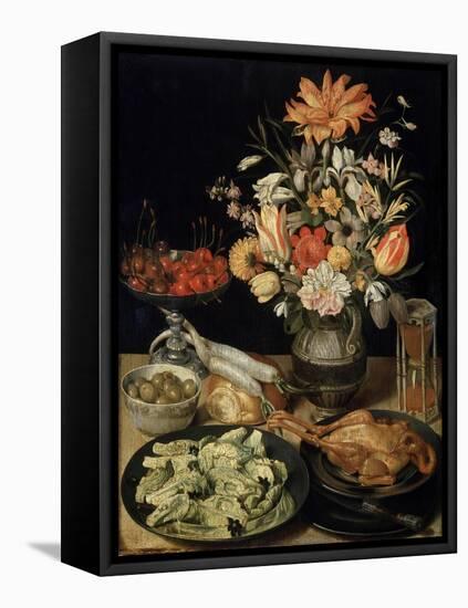 Still Life with Flowers and Snack, C1630-C1635-Georg Flegel-Framed Stretched Canvas