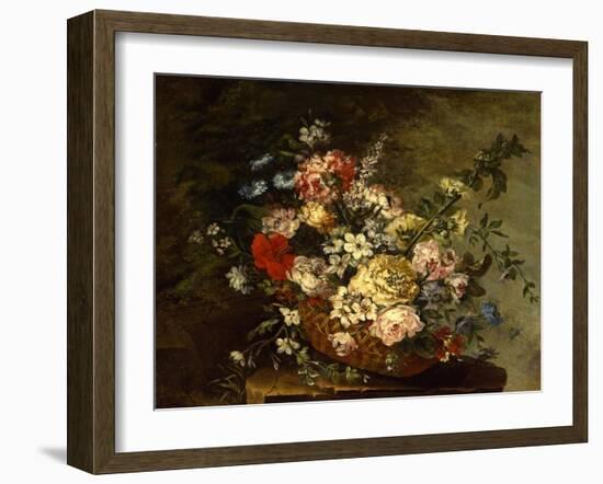 Still Life with Flowers in a Basket, c.1780-1790-Juan Bautista Romero-Framed Giclee Print