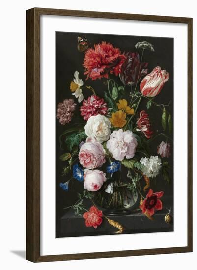 Still Life with Flowers in a Glass Vase-Jan Davidsz de Heem & Rachel Ruysch-Framed Art Print