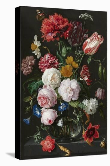 Still Life with Flowers in a Glass Vase-Jan Davidsz de Heem & Rachel Ruysch-Stretched Canvas