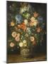 Still Life with Flowers in a Sculpted Jar, C.1620-24 (Oil on Panel)-Jan the Elder Brueghel-Mounted Giclee Print