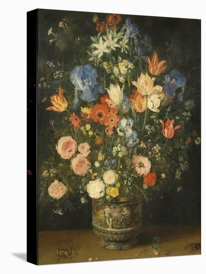 Still Life with Flowers in a Sculpted Jar, C.1620-24 (Oil on Panel)-Jan the Elder Brueghel-Stretched Canvas